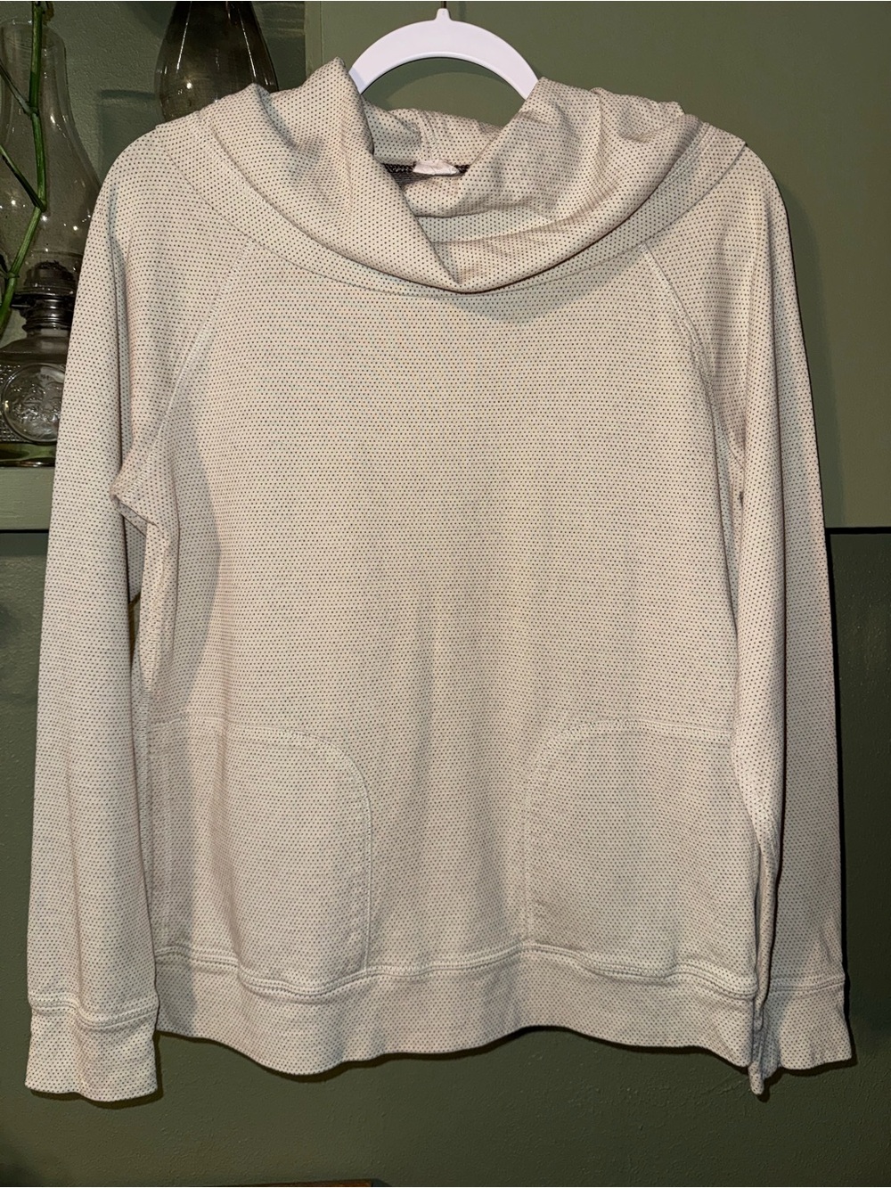 Patagonia Cream Micro Polka Dot Hooded Pullover Cowl Neck Sweatshirt